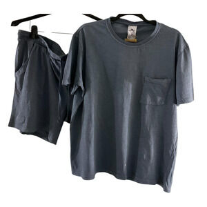 NWT Crane Loungewear Set Mens XL Blue 100% Cotton Shirt Shorts Eco Archroma